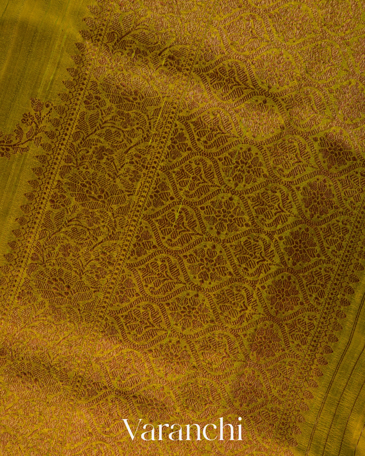 Olive Yellow Lehariya Pure Raw Silk Handloom Saree