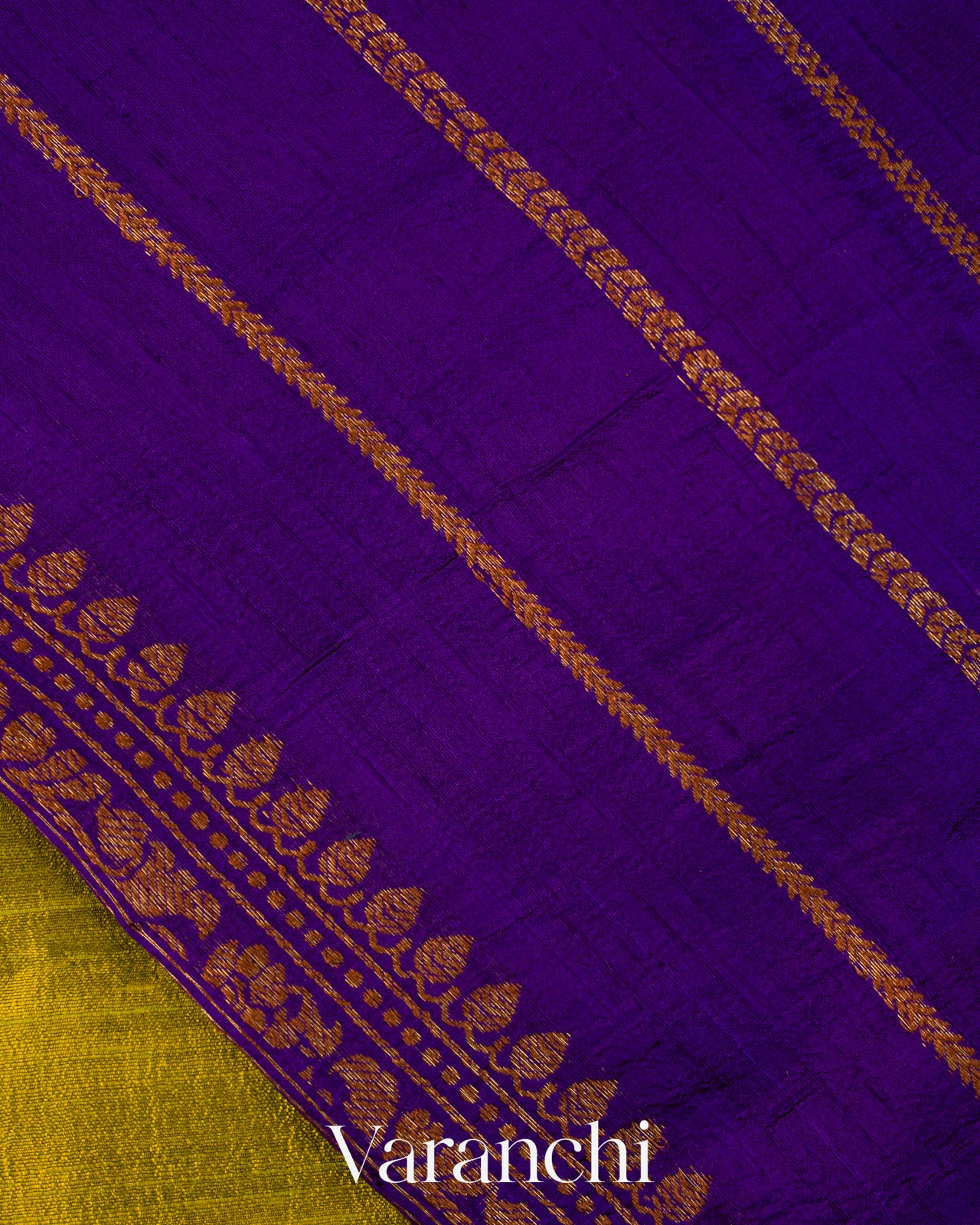 Olive Yellow Lehariya Pure Raw Silk Handloom Saree