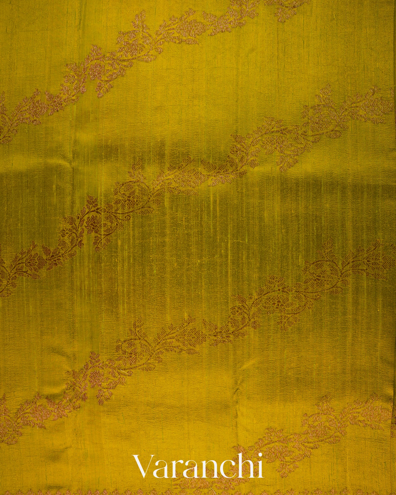 Olive Yellow Lehariya Pure Raw Silk Handloom Saree