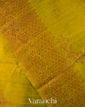 Olive Yellow Lehariya Pure Raw Silk Handloom Saree