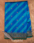 Peacock Blue Lehariya Shibori Pure Raw Silk Handloom Saree