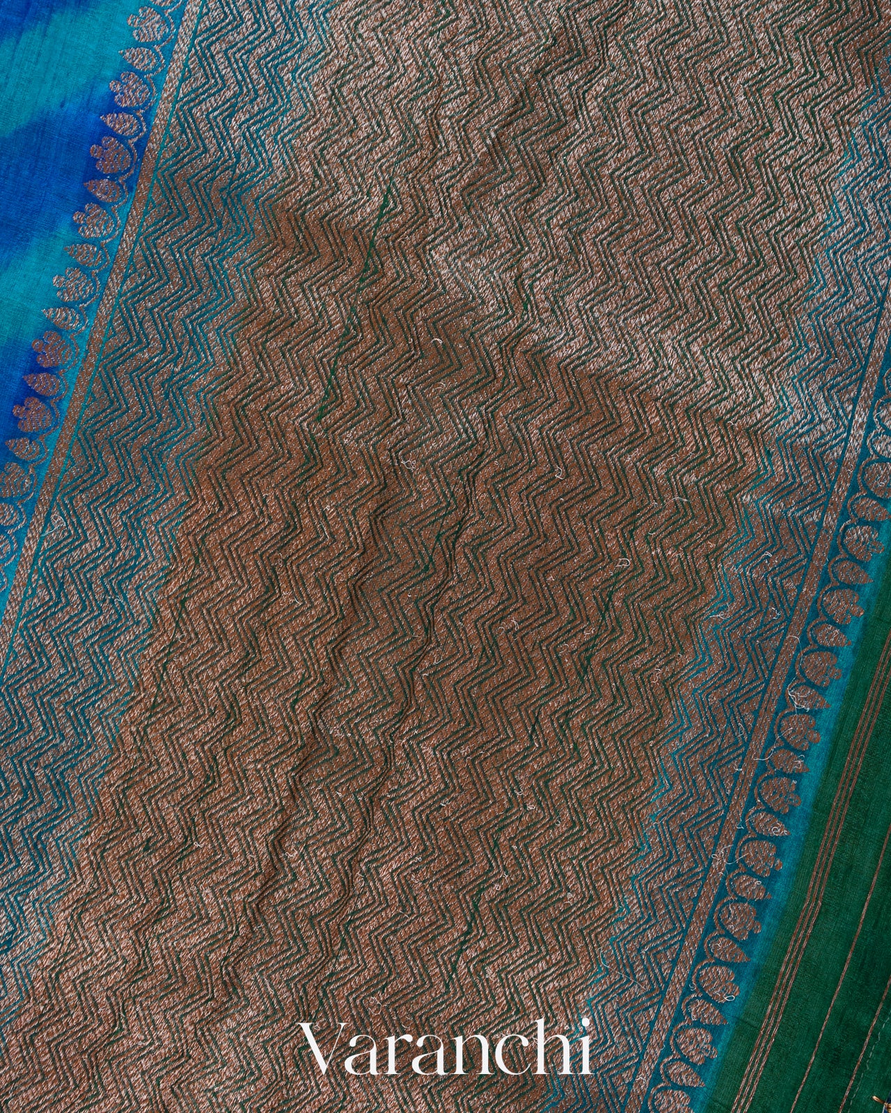Peacock Blue Lehariya Shibori Pure Raw Silk Handloom Saree