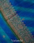Peacock Blue Lehariya Shibori Pure Raw Silk Handloom Saree