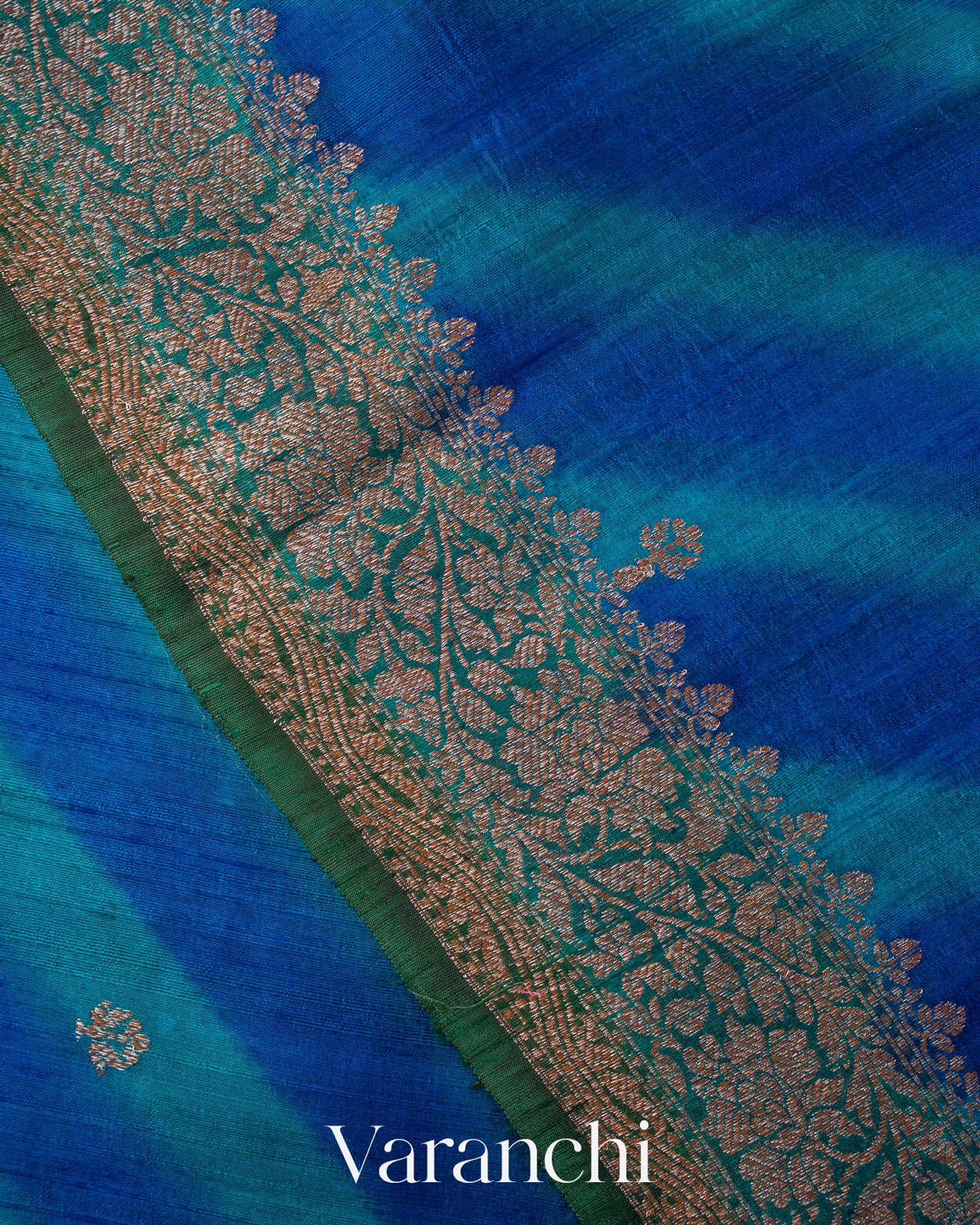 Peacock Blue Lehariya Shibori Pure Raw Silk Handloom Saree