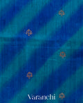 Peacock Blue Lehariya Shibori Pure Raw Silk Handloom Saree