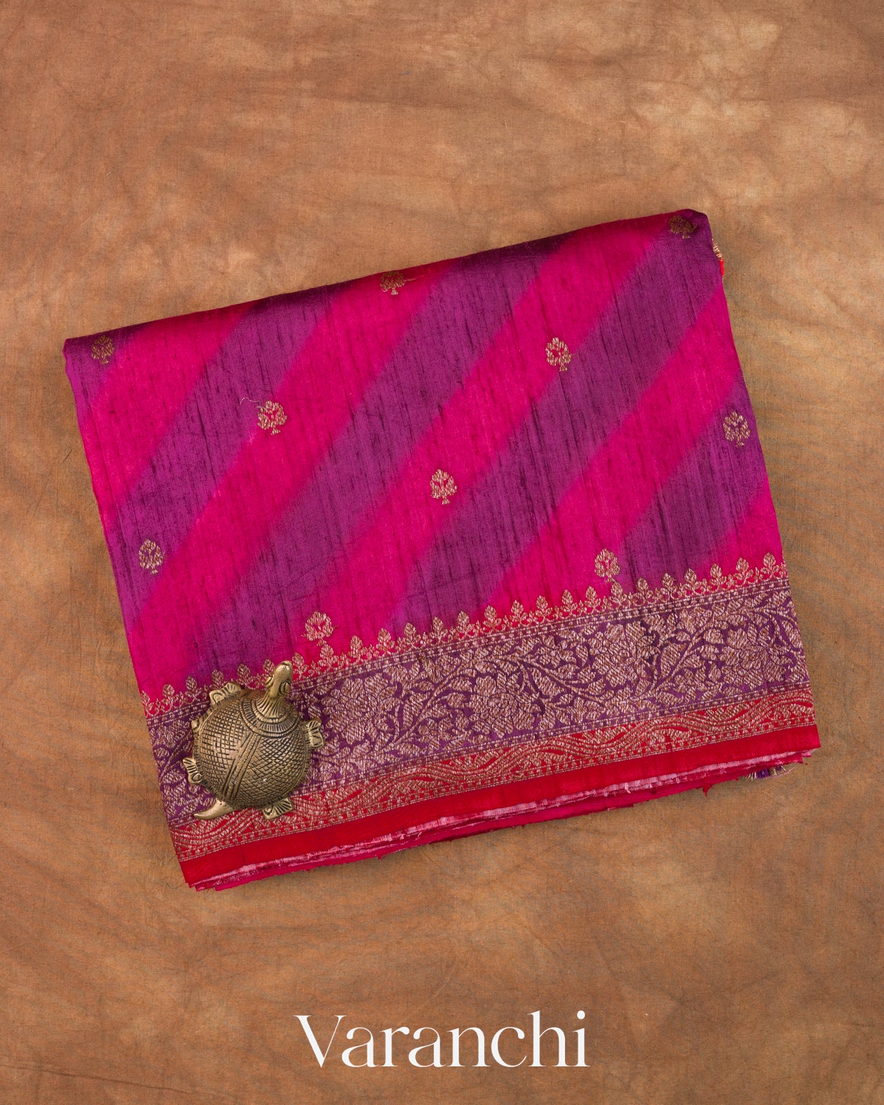 Magenta Lehariya Shibori Pure Raw Silk Handloom Saree
