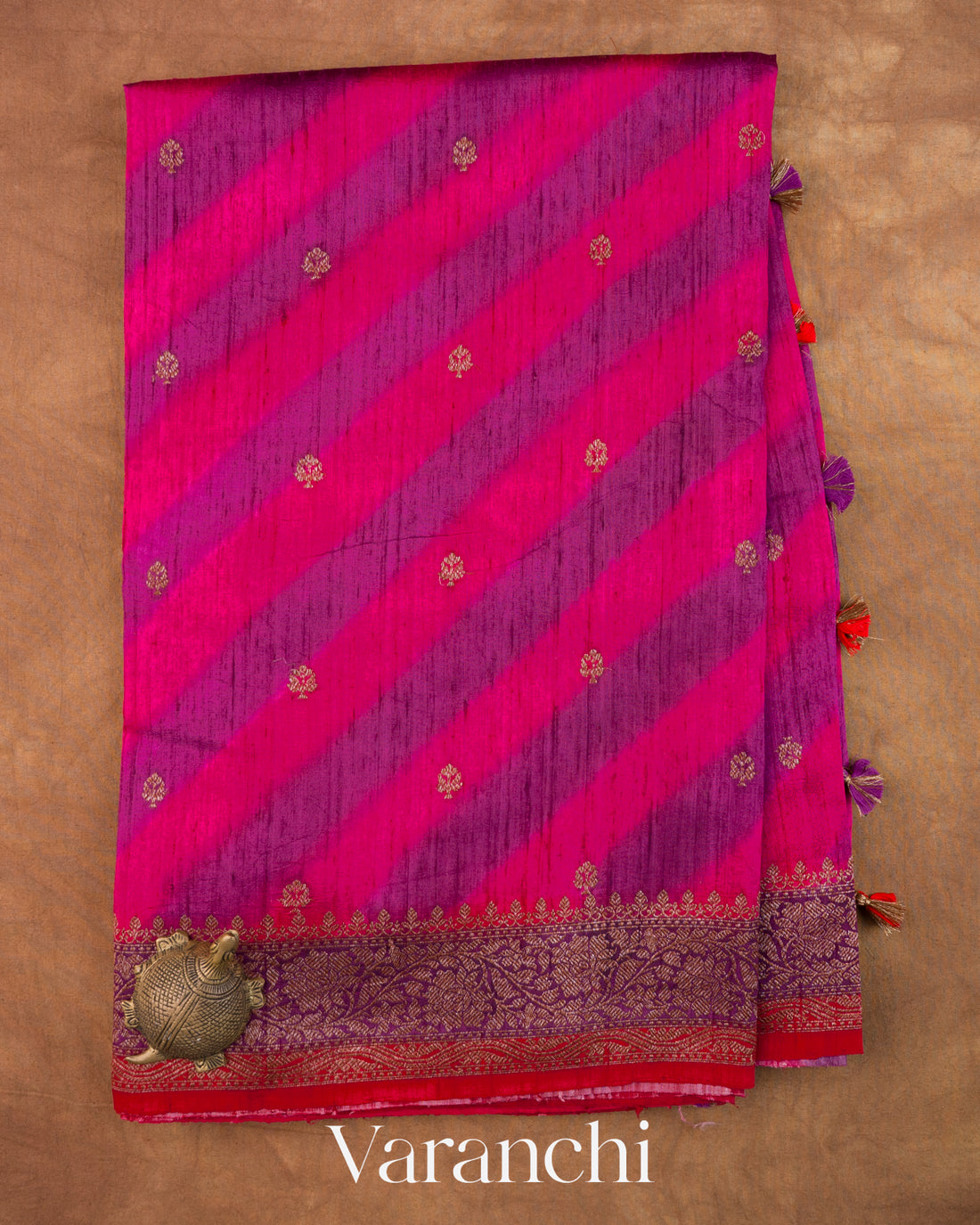 Magenta Lehariya Shibori Pure Raw Silk Handloom Saree