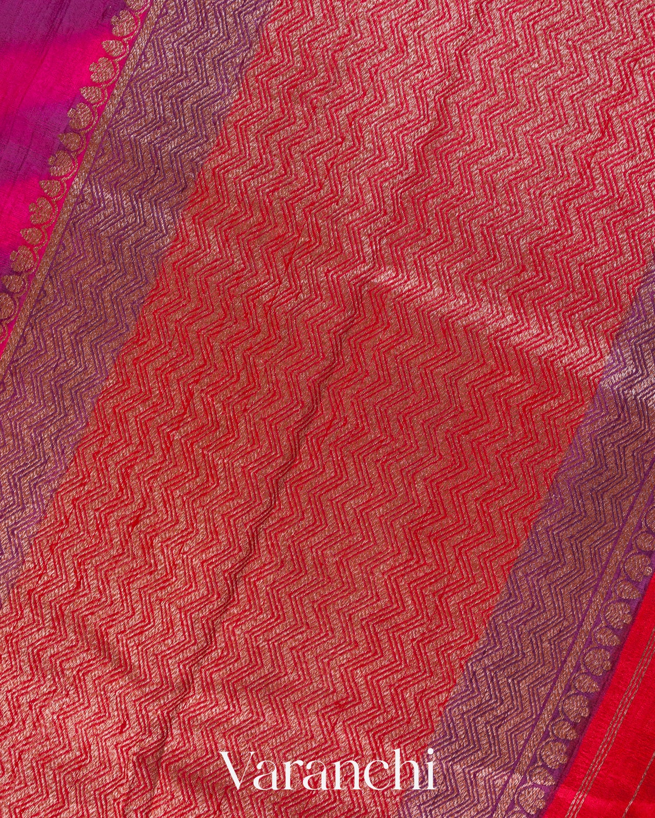 Magenta Lehariya Shibori Pure Raw Silk Handloom Saree