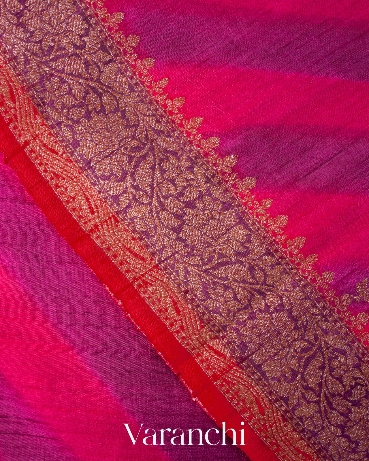 Magenta Lehariya Shibori Pure Raw Silk Handloom Saree