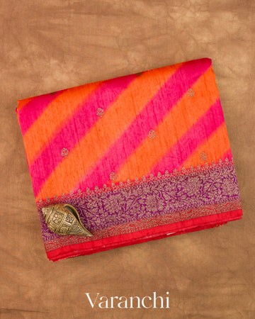 Turmeric Orange Lehariya Shibori Pure Raw Silk Handloom Saree
