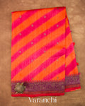 Turmeric Orange Lehariya Shibori Pure Raw Silk Handloom Saree