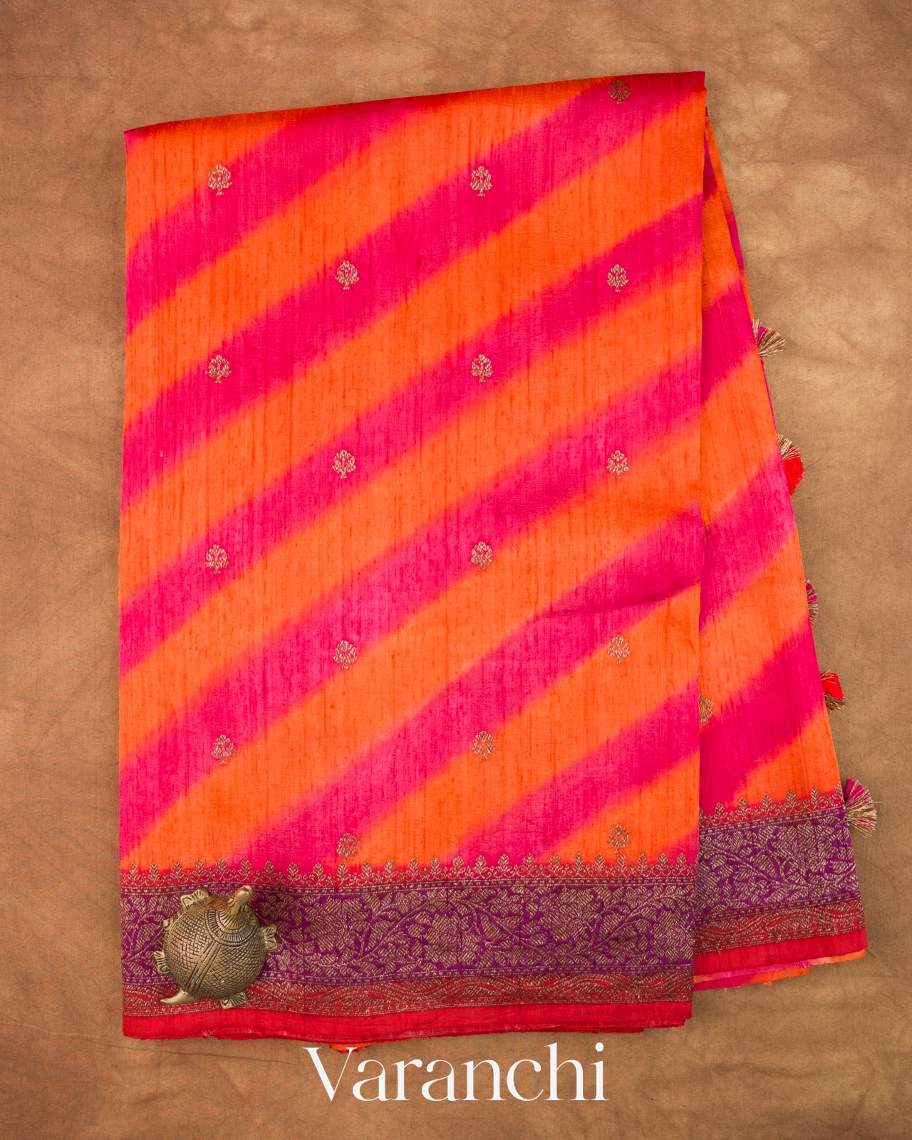 Turmeric Orange Lehariya Shibori Pure Raw Silk Handloom Saree