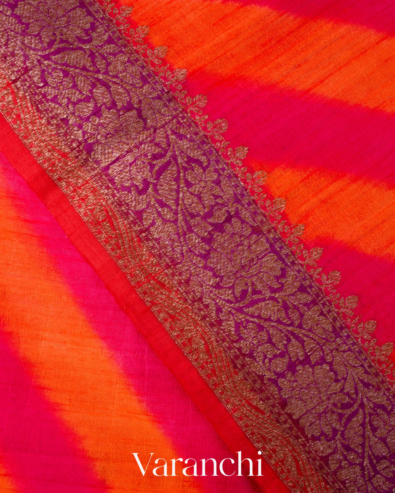 Turmeric Orange Lehariya Shibori Pure Raw Silk Handloom Saree