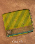Olive Green Lehariya Shibori Pure Raw Silk Handloom Saree