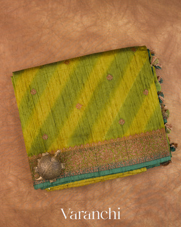 Olive Green Lehariya Shibori Pure Raw Silk Handloom Saree