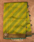 Olive Green Lehariya Shibori Pure Raw Silk Handloom Saree