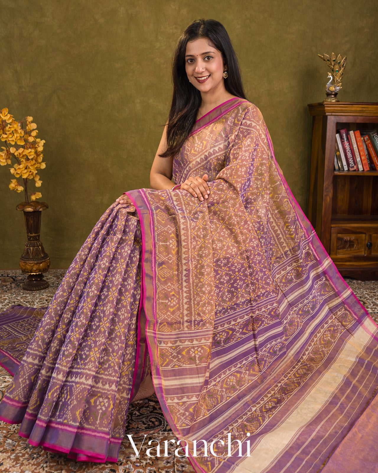 Purple Ikat Diamond Pure Rajkot Patola Silk Handloom Saree