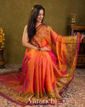 Coral Pink Patola Bordered Pure Rajkot Patola Cotton Tissue Handloom Saree
