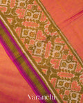 Coral Pink Patola Bordered Pure Rajkot Patola Cotton Tissue Handloom Saree
