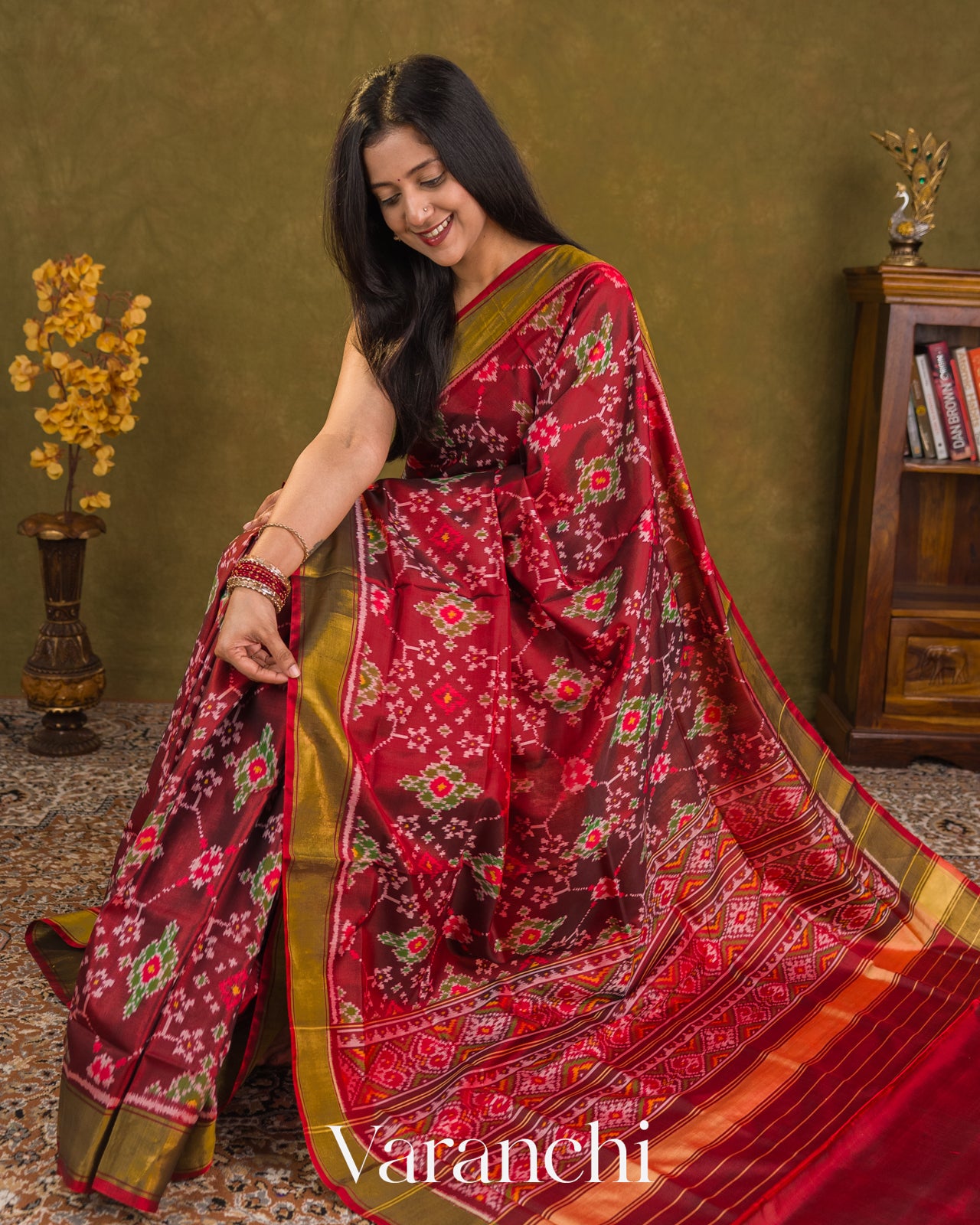 Deep Maroon Pure Rajkot Patola Silk Handloom Saree