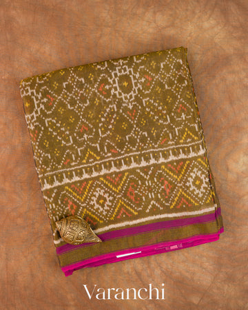 Olive Green Pure Rajkot Patola Silk Handloom Saree