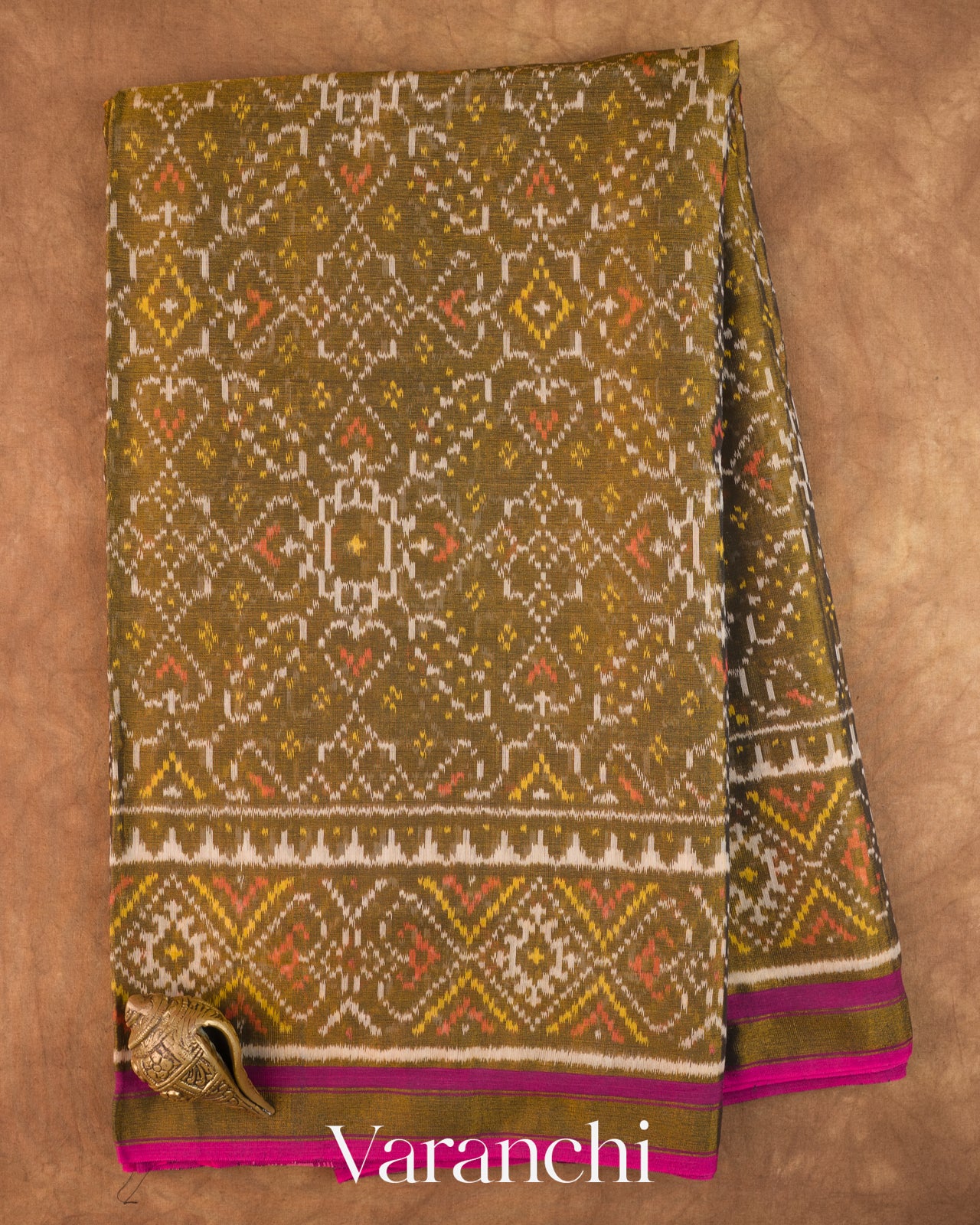 Olive Green Pure Rajkot Patola Silk Handloom Saree
