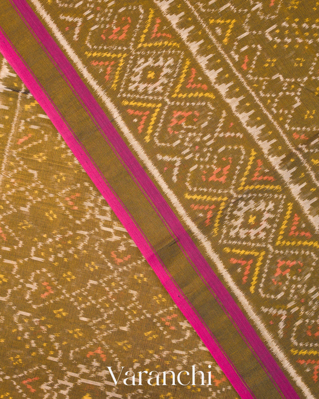 Olive Green Pure Rajkot Patola Silk Handloom Saree