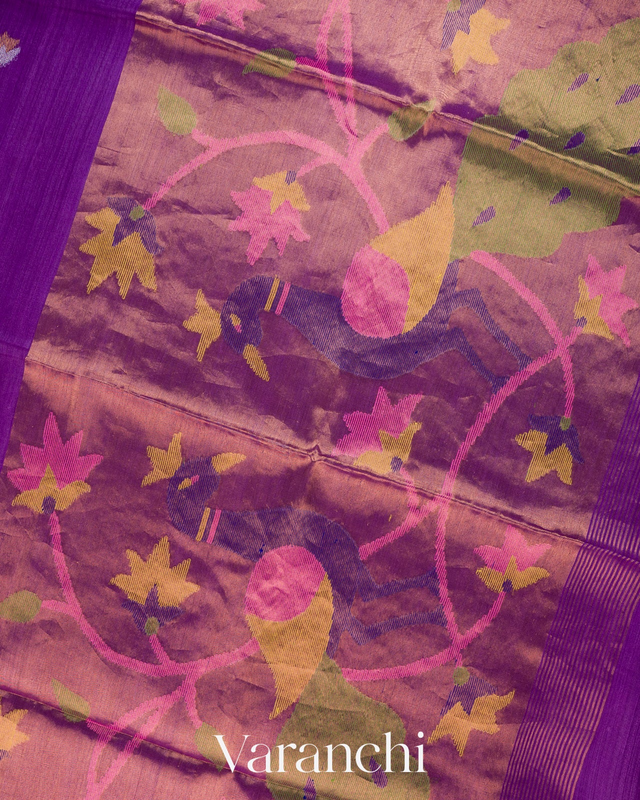 Violet Jamdani with Paithani Pallu Pure Muslin Silk Handloom Saree