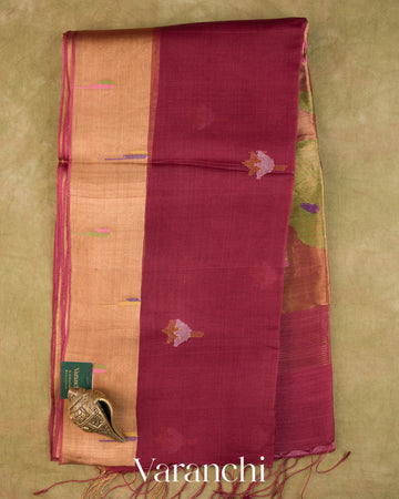 Wine Red Jamdani with Paithani Pallu Pure Muslin Silk Handloom Saree