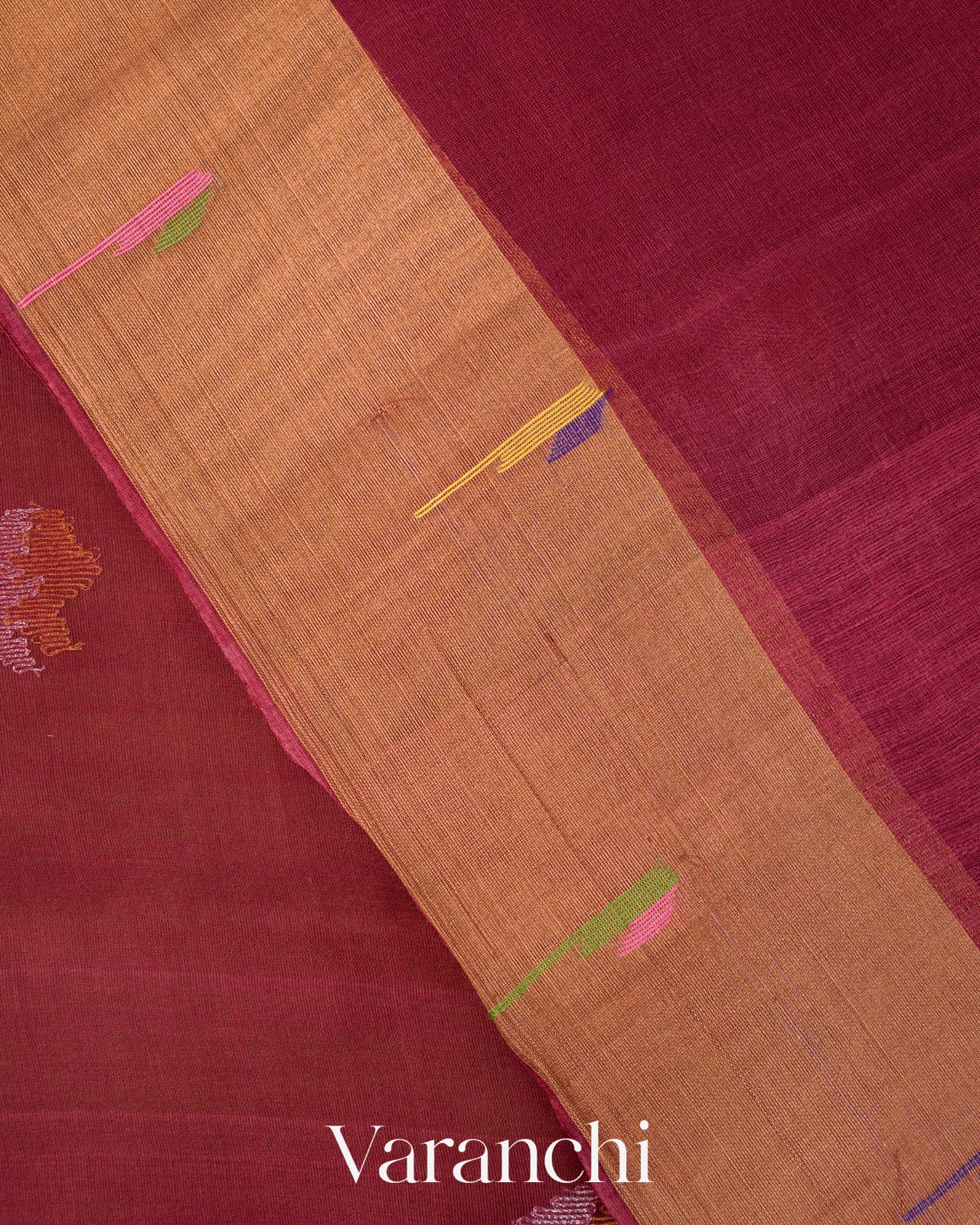 Wine Red Jamdani with Paithani Pallu Pure Muslin Silk Handloom Saree
