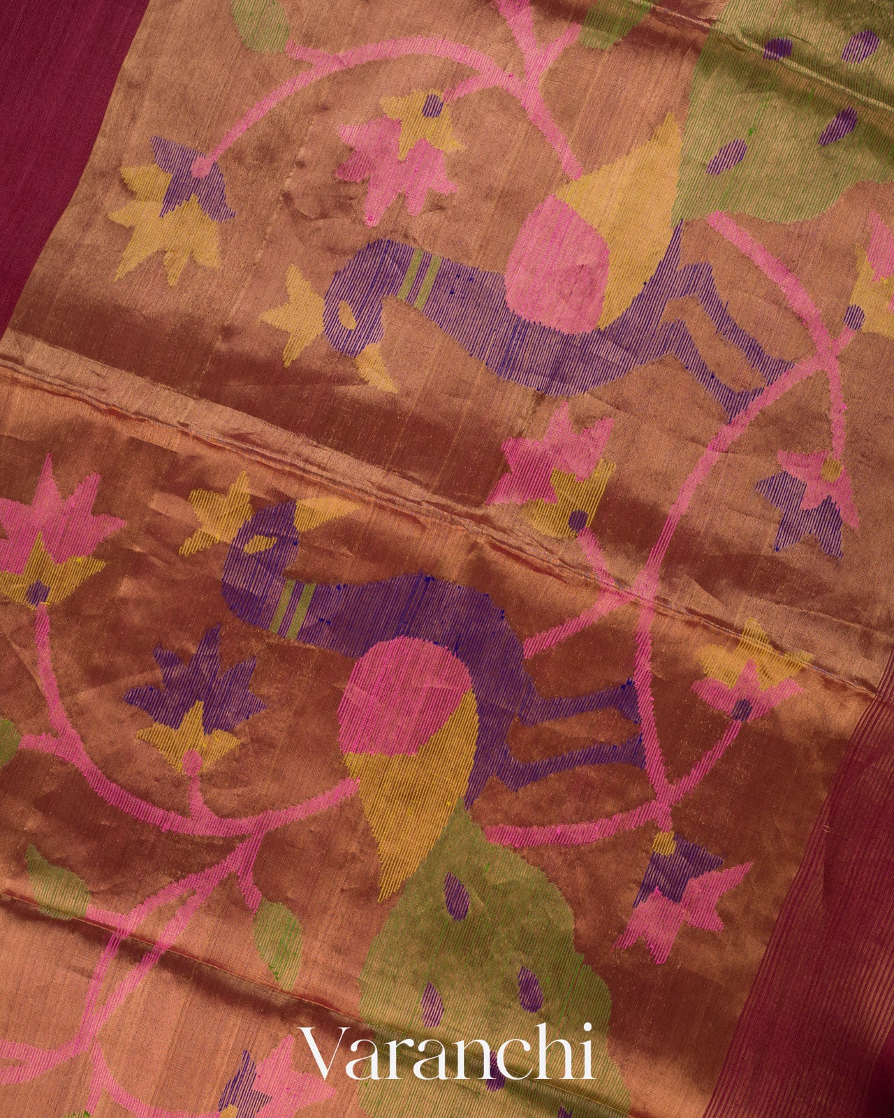 Wine Red Jamdani with Paithani Pallu Pure Muslin Silk Handloom Saree