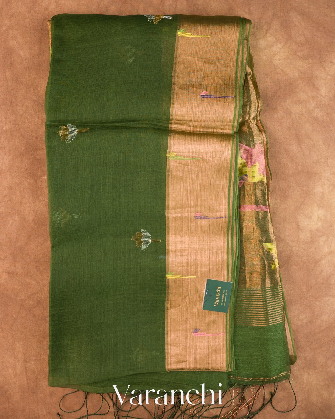 Mehandi Green Jamdani with Paithani Pallu Pure Muslin Silk Handloom Saree