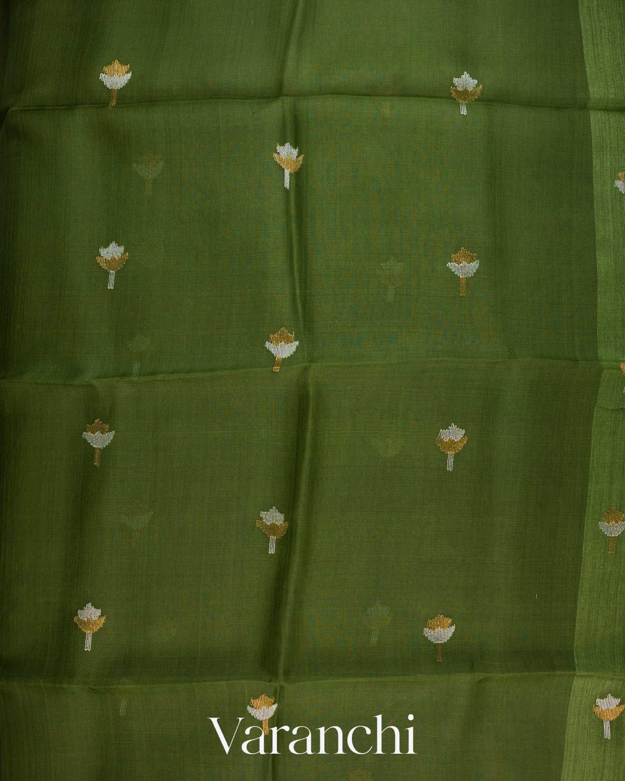 Mehandi Green Jamdani with Paithani Pallu Pure Muslin Silk Handloom Saree