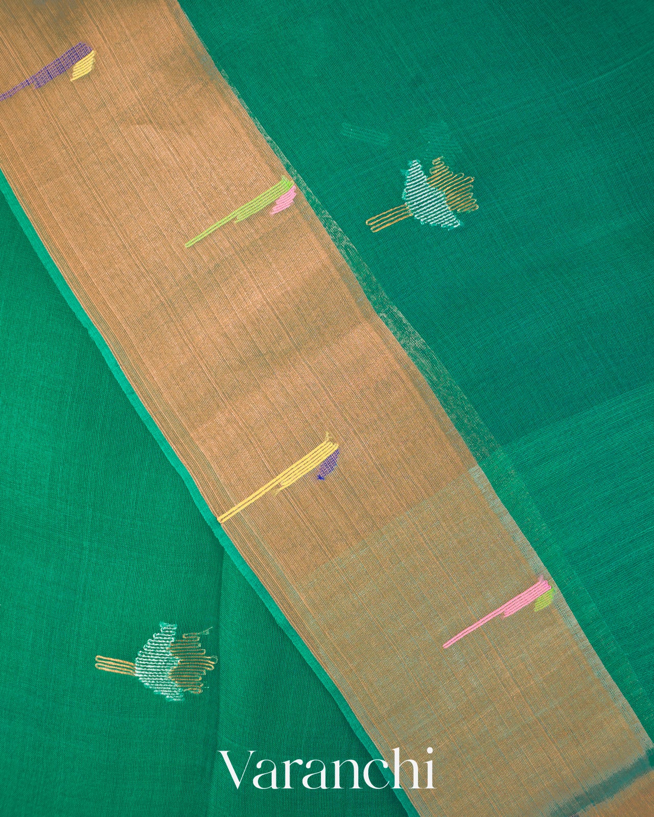 Turquoise Green Jamdani with Paithani Pallu Pure Muslin Silk Handloom Saree