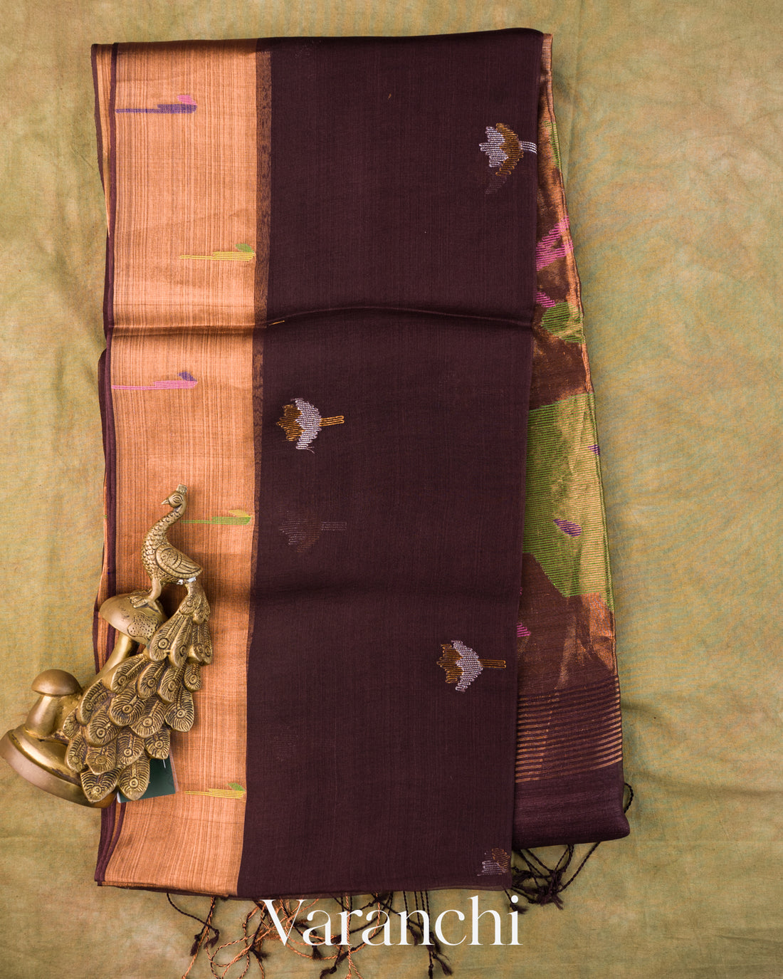 Dark Brown Jamdani Pure Muslin Silk Handloom Saree