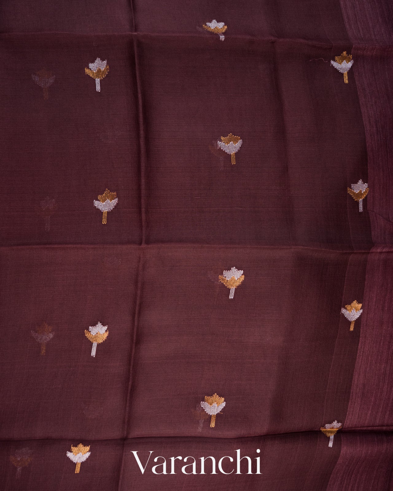 Dark Brown Jamdani Pure Muslin Silk Handloom Saree