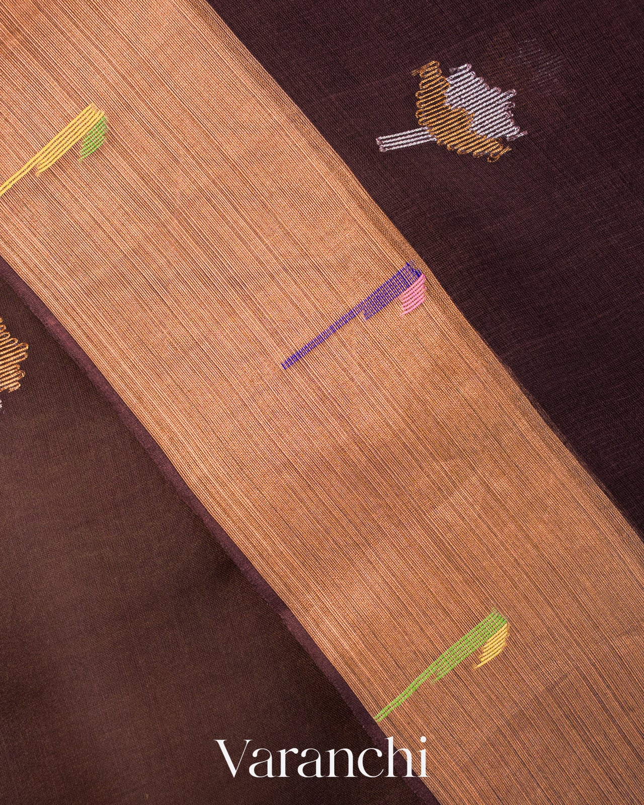 Dark Brown Jamdani Pure Muslin Silk Handloom Saree