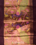 Dark Brown Jamdani Pure Muslin Silk Handloom Saree