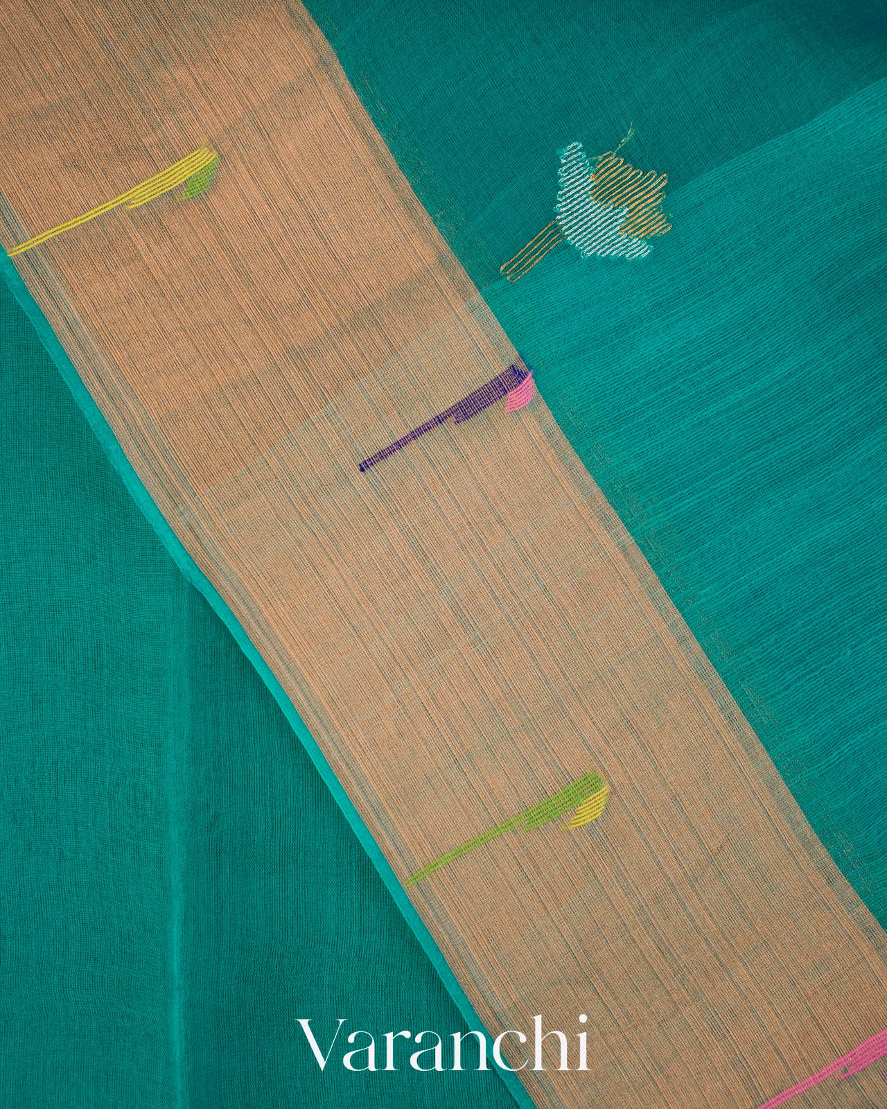 Turquoise Blue Jamdani with Paithani Pallu Pure Muslin Silk Handloom Saree