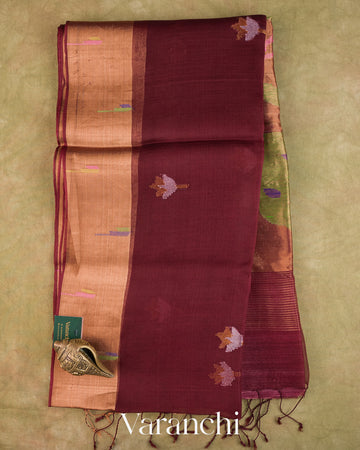 Maroon Jamdani with Paithani Pallu Pure Muslin Silk Handloom Saree