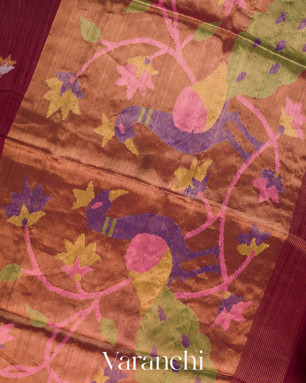 Maroon Jamdani with Paithani Pallu Pure Muslin Silk Handloom Saree