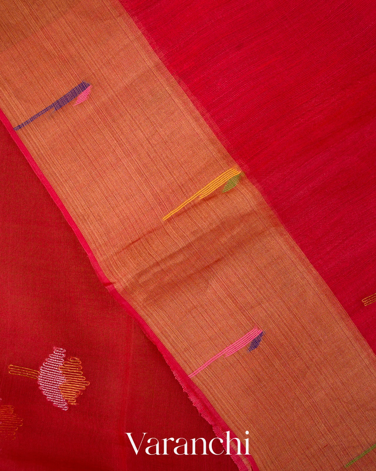 Bright Red Jamdani with Paithani Pallu Pure Muslin Silk Handloom Saree
