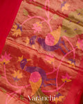Bright Red Jamdani with Paithani Pallu Pure Muslin Silk Handloom Saree