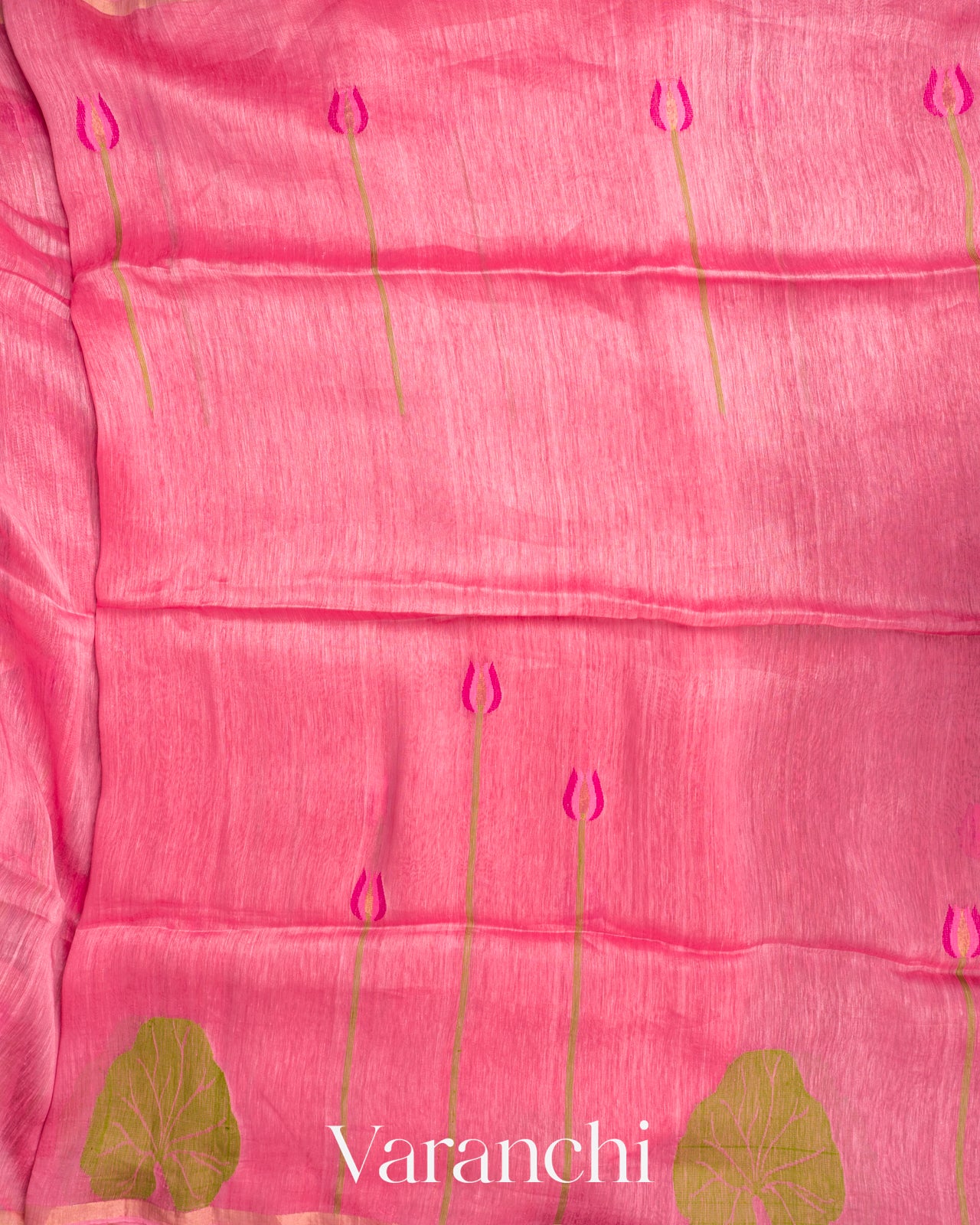 Rose Pink Lotus Jamdani Pure Silk Linen Handloom Saree