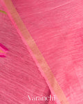 Rose Pink Lotus Jamdani Pure Silk Linen Handloom Saree