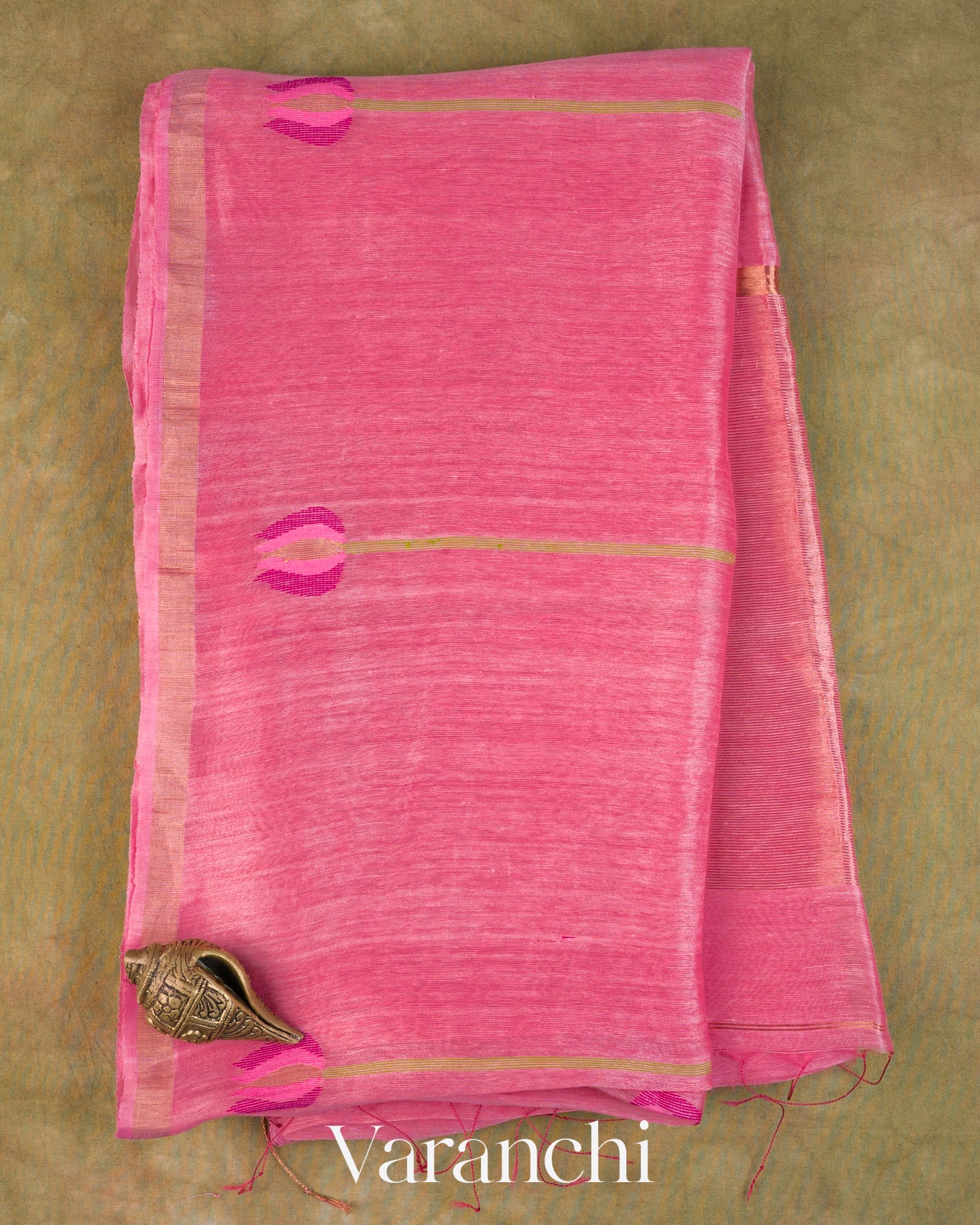 Rose Pink Lotus Jamdani Pure Silk Linen Handloom Saree