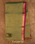 Olive Green Pure Maheshwari Silk Cotton Handloom Saree