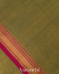 Olive Green Pure Maheshwari Silk Cotton Handloom Saree