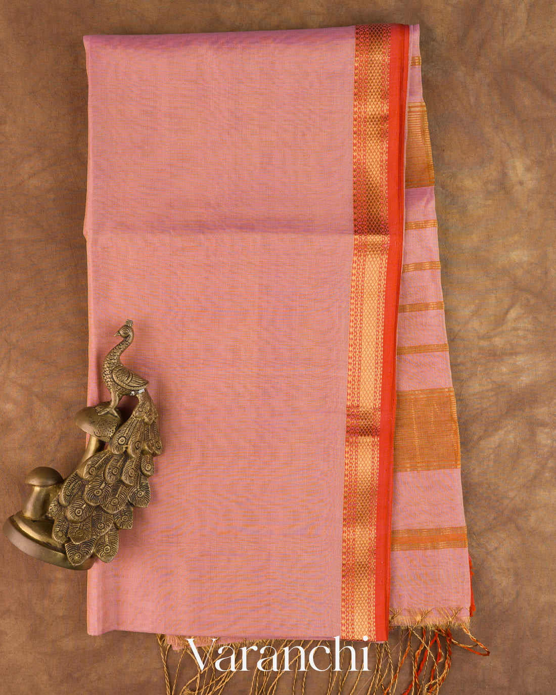 Rose Pink Striped Pure Maheshwari Silk Cotton Handloom Saree