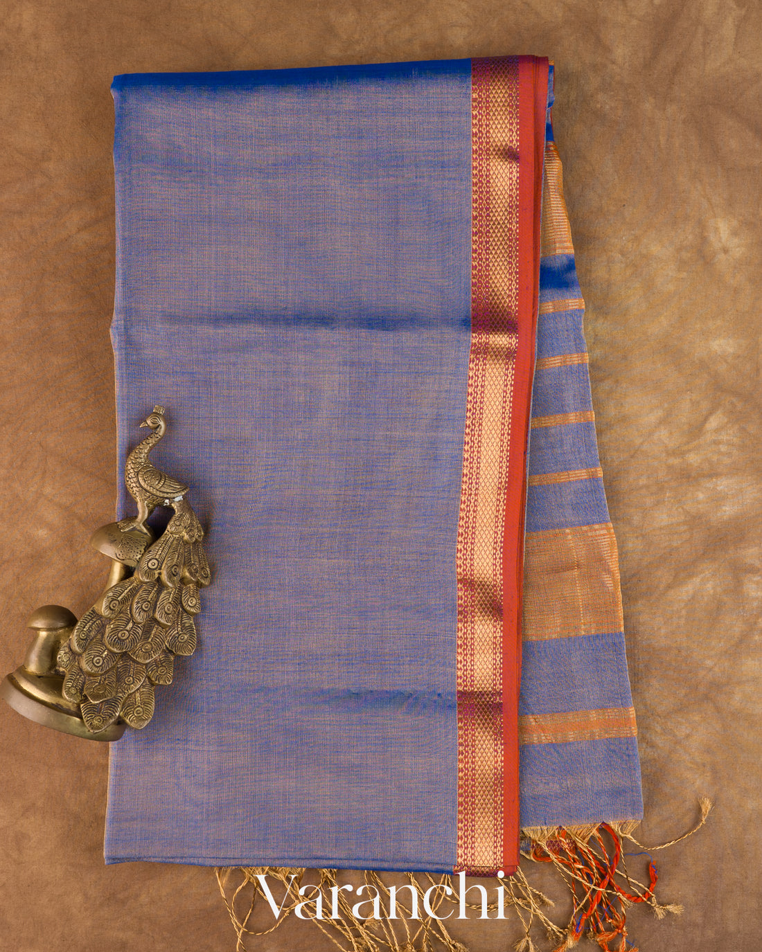 Ink Blue Pure Maheshwari Silk Cotton Tissue Handloom Saree